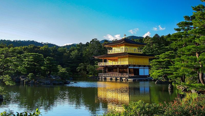 Kinkaku-ji under a blue sky, Kyoto